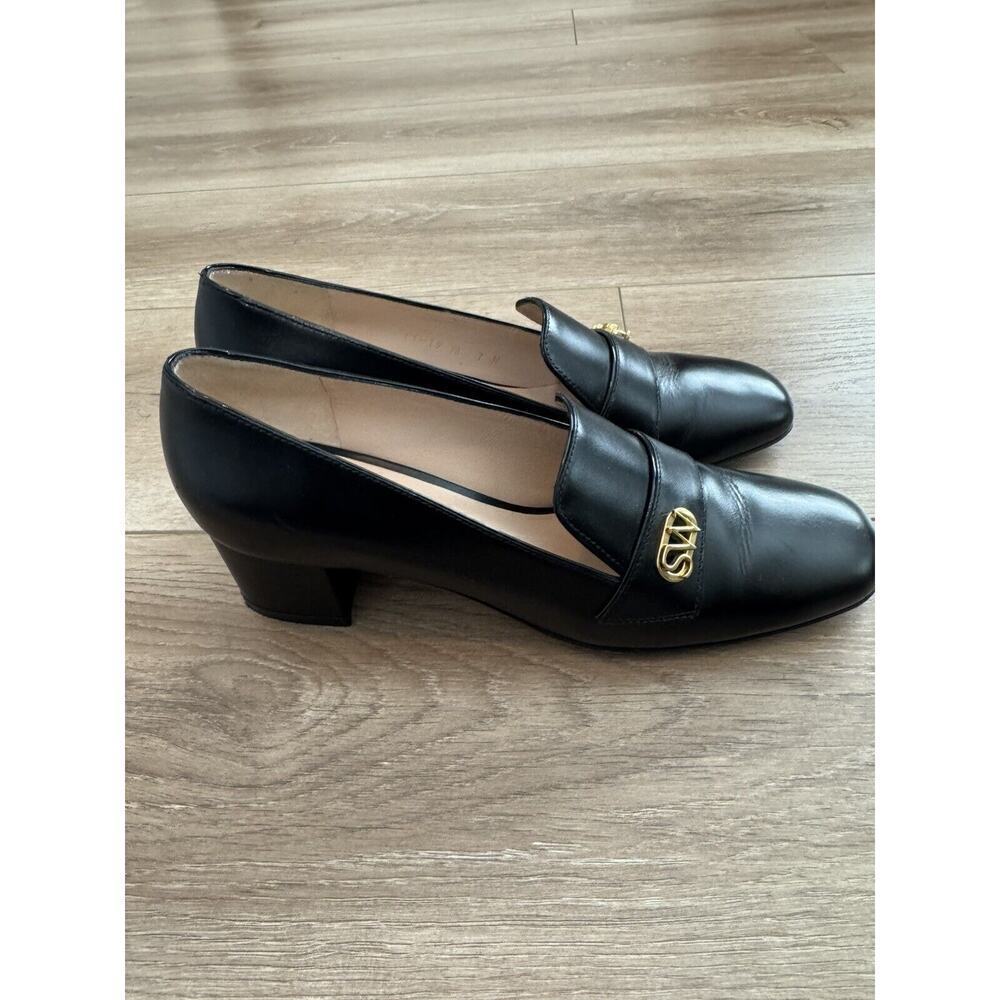 Stuart Weitzman RIELA 50 BLACK LEATHER Calf Heel Pump Platform size 7.M loafer
